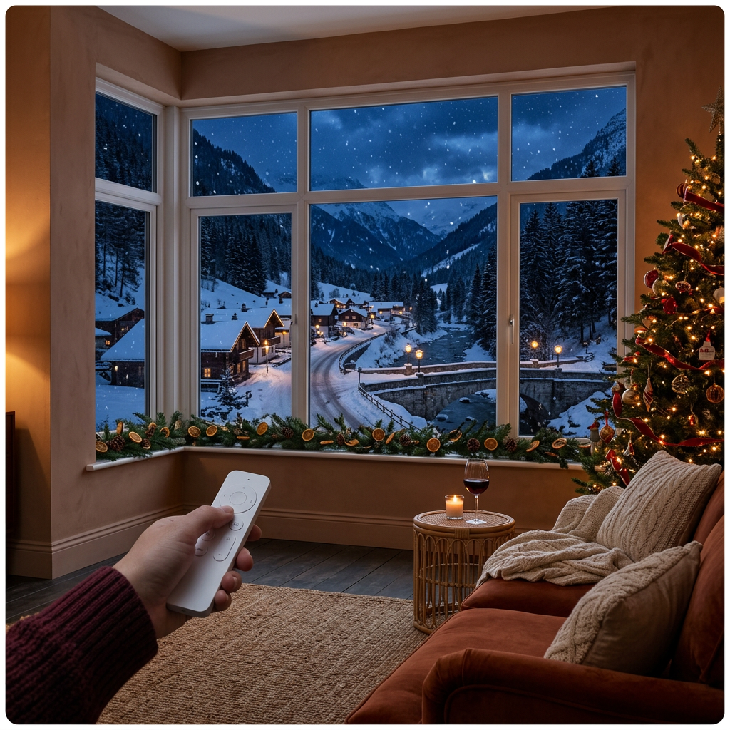 Alpine valley scene on a living room wall
