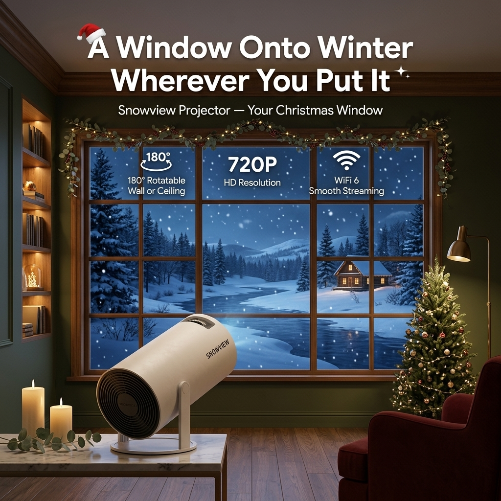 Snowview projector — 180° rotatable, 720p, WiFi 6